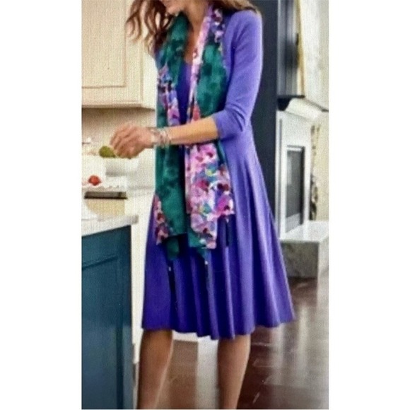 Soft Surroundings Dresses & Skirts - Soft Surroundings Birdsong Dress 1X‎ Purple V-Neck 3/4 Sleeve Pleated Knit SDY67